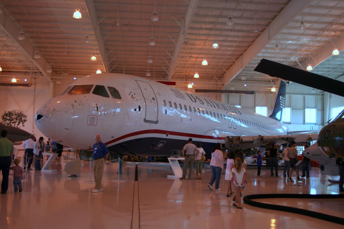 The Flight 1549 Airbus A320 on display at the aviation museum in Charlotte